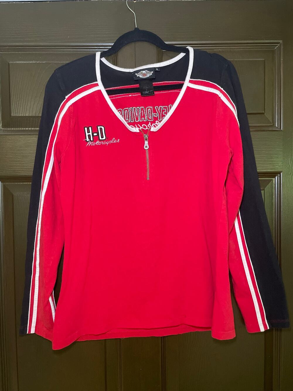 Harley-Davidson Quarter Zip Long Sleeve Shirt Stripe Embroidered Women's XL 2010